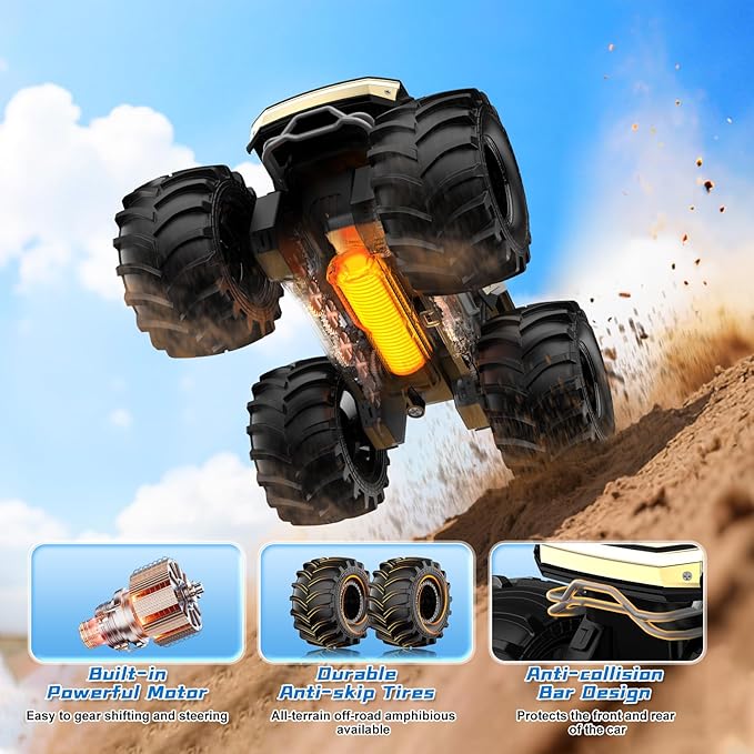 Remote Control Car for Boys, 1:18 Monster Trucks Toys Amphibious RC Cars, 2.4 GHz Waterproof RC Trucks, 4WD All Terrain Off-Road Pickup, Kids Toys for 6-12 Year Old Boys Girls Christmas Birthday Gifts