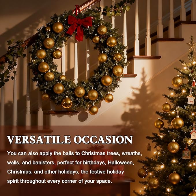 2.36" Christmas Balls Christmas Tree Ornaments Shatterproof Plastic Holiday Ornament Festival Hanging Ball Holiday Decorations Set of 24pcs