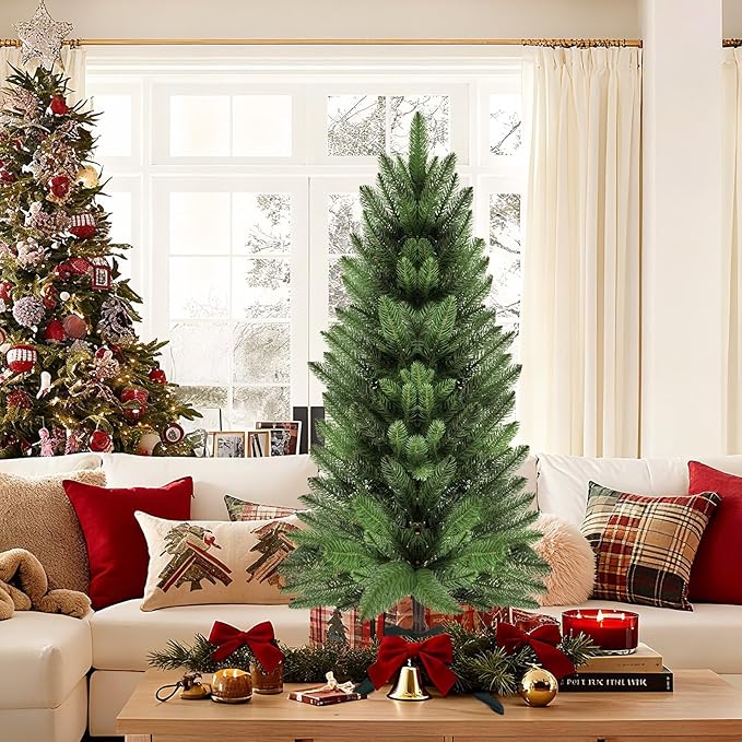 3FT Artificial Small Christmas Tree, Premium PE Tips, Easy Assembly Metal Hinges & Foldable Base, Mini Christmas Tree for Tabletop, Home, Office, Indoor and Outdoor Decor, Christmas Decoration