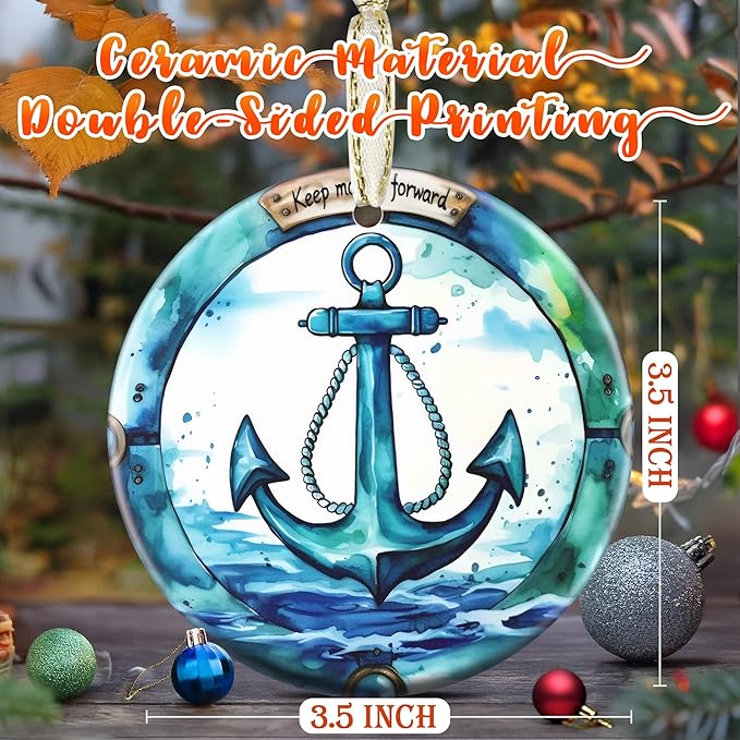 3.5 Inch Ceramic Christmas Tree Ornament, Ocean Anchor Christmas Ornaments, Heirloom Keepsake, Gift Exchange, Gift Idea, Bauble Present