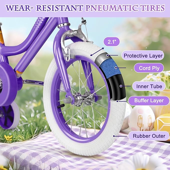 KORIMEFA Girls Bikes Ages 2-4 4-6 6-8 with Training Wheels 12 14 16 Inch, Little Small Kids Princess Toddler Bicycle with Streamers, Pedal Bike with Basket and Doll Seat, Coaster Brake, Birthday Gift