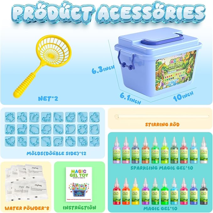 Flooyes Magic Gel Elf Water Toy Kit, Aqua Water Fairy Gel Kit, Creative Squishy Maker Animals with 20 Colors Magic Gels and 24 Shape Molds, Birthday Gifts Crafts&Art DIY STEM for Kids
