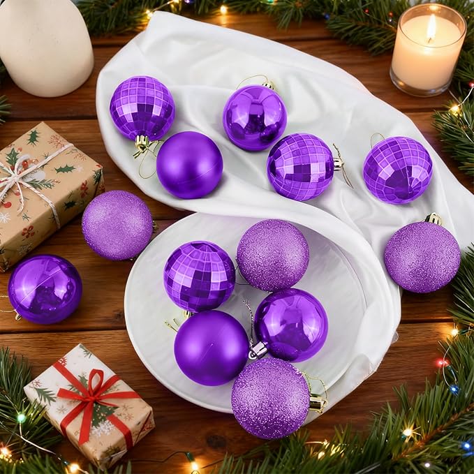 2.36" Christmas Balls Christmas Tree Ornaments Shatterproof Plastic Holiday Ornament Festival Hanging Ball Holiday Decorations Set of 24pcs