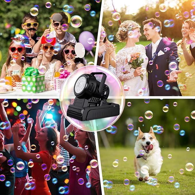 PANACARE Automatic Bubble Machine, Electric Portable Bubble Machine with 20 Bubble Solutions, Produce 10000+ Big Bubbles Per Minute, Suitable for Wedding/Birthday/Children/Party