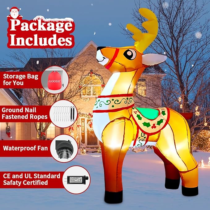 GOOSH 6 FT Christmas Inflatables Reindeer Outdoor Decorations Blow Up Yard Cute Deer with Built-in LEDs for Xmas Garden Lawn Indoor Party Decor