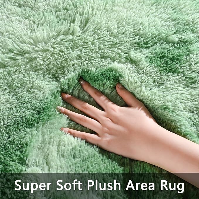 Pettop Fluffy Shag Area Rug, 4x6 Tie-Dyed Plush Fuzzy Rugs for Living Room, Ultra Soft Shaggy Rugs for Bedroom, Non-Slip and Washable Indoor Carpet for Girls Kids Room Home Decor, Light Green