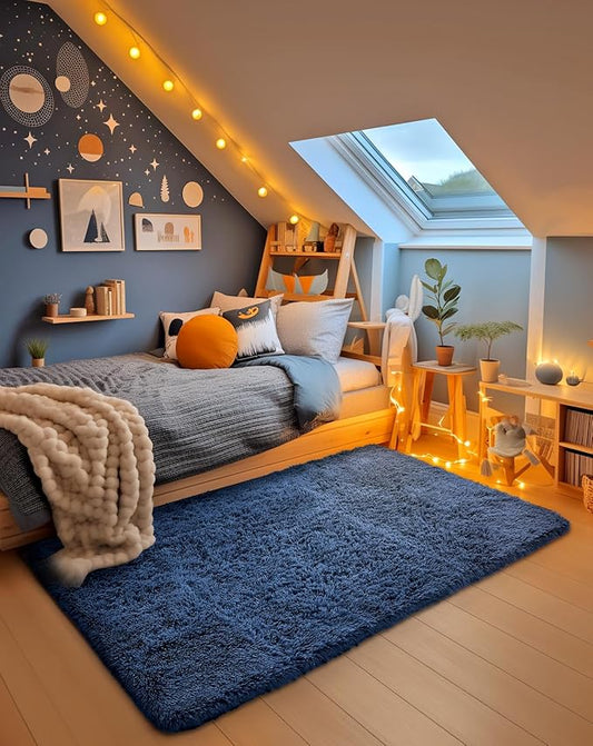 Ophanie Blue Rug, Boys 3x5 Rugs for Bedroom Royal Dark Blue Carpet Nursery Aesthetic, Kids Playroom Navy Area Rugs for Girls Teen Home Decor