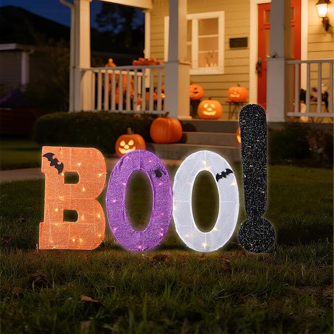 Halloween Decorations Outdoor & Indoor Marquee Light Up Letters Sign Boo! for Indoor Halloween Decor, Holiday Arrangements,Fireplace Mantel, Tabletop, Bedroom, Wall or Holiday Display