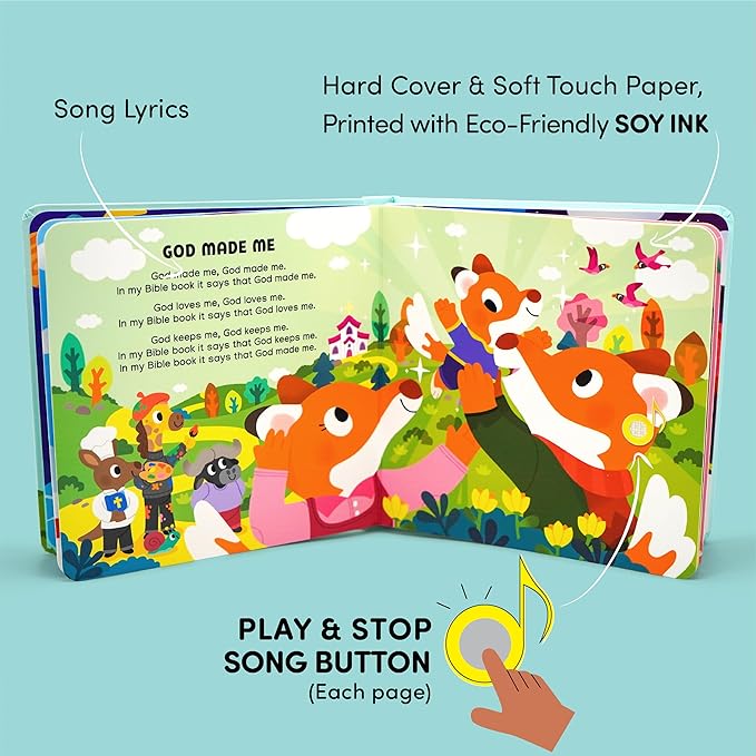 God Made Me Christian Sound Books for Kids - 6 Bible Songs - Christening, Baptism Gifts for Boys and Girls - Religious Toys, Interactive Music Books for Toddlers - Baby Dedication