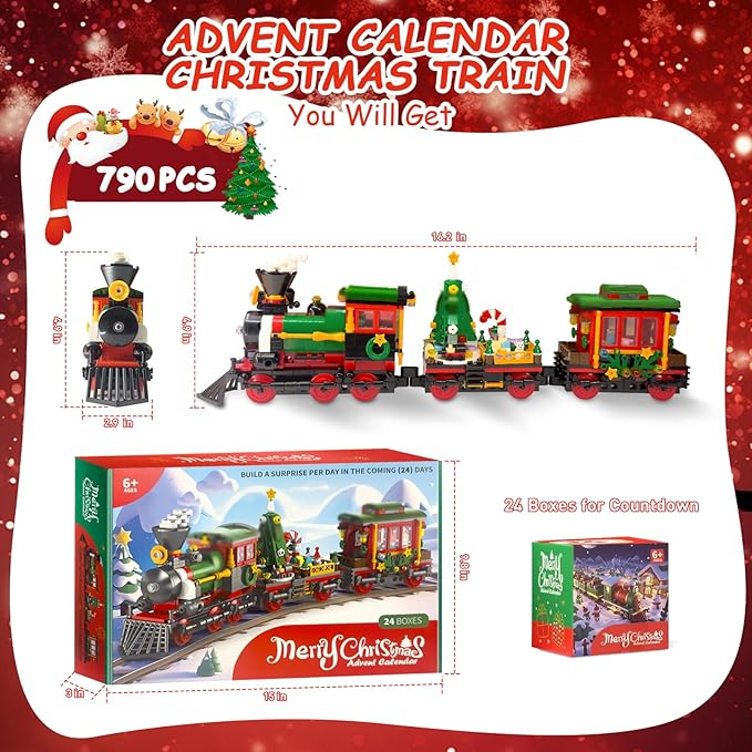 Advent Calendar 2025 Kids 6+ Teen Girls Boys Christmas Train Toys Building Block Sets 24 Days Christmas Gifts Countdown Calendar Christma Holiday Decor Train Building Kits for Tree Village Table