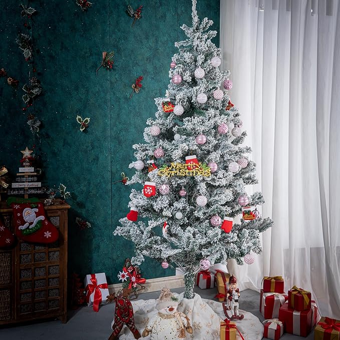 100Pcs Christmas Ball Ornaments Set, Shatterproof Plastic Pink and White Christmas Ornaments for Xmas Tree, Assorted Baubles Hanging Decorations for Holiday/Party/Wedding