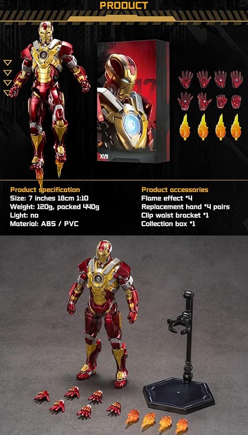 7 Inch MK17Ironman Action Figure (1/10 Scale) with Lots of Accessories,Exquisite Painting Collectible Toy