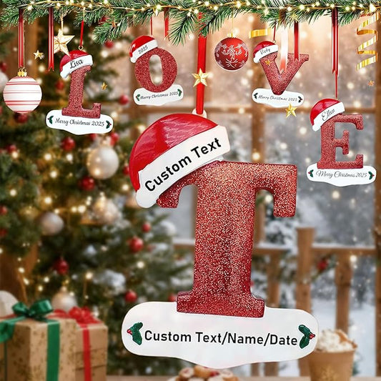 Personalized Letter Christmas Ornaments 2025, Custom Xmas Ornaments Decorations for Christmas Tree with Name 3D Resin Xmas Hanging Pendant Original Gifts for Family Friends (T)