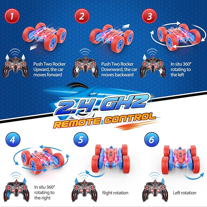 RC Cars Toys for Boys Ages 3-8 Kids Remote Control Stunt Car Toy Christmas Birthday Gifts for 4 5 6 7 8 9 10 Year Old Boy Girl Gift 360° Flip 4WD Car for Boys Age 4-6 5-7 Stocking Stuffers
