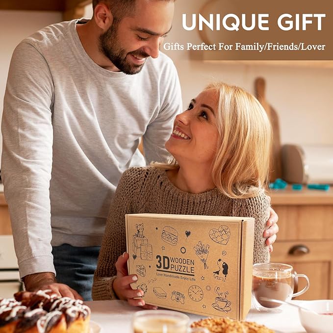 3D Puzzles for Adults Clock-Christmas House Design Model Kit-Mechanical DIY Pendulum Clock with Roman Numerals-Desk Home Office Decor Personalized Gift for DIY Lovers