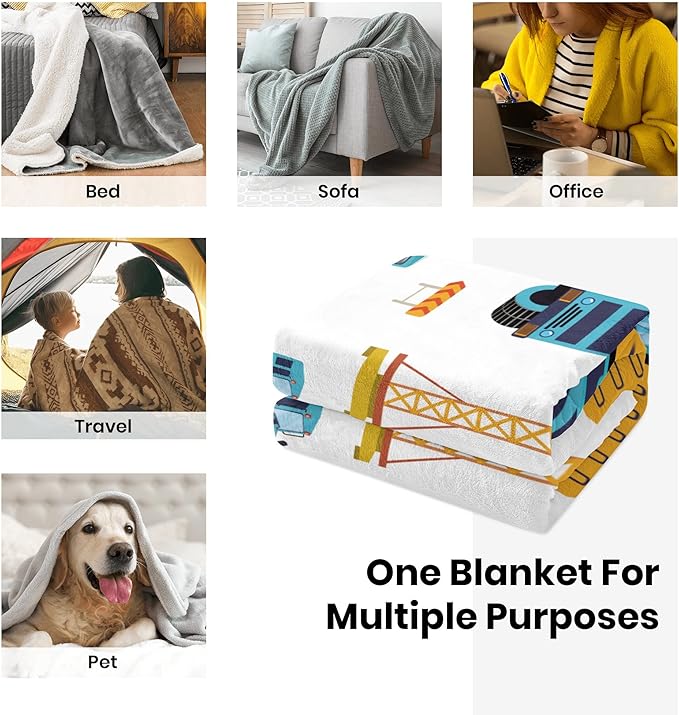 Construction Truck Blanket Boys Excavator Plush Throw Blanket Soft Fuzzy Flannel Tractor Blanket for Bed Couch Sofa Decor Blankets Trucks Car Lover Toddler Kids Blankets Gifts 60"x50"