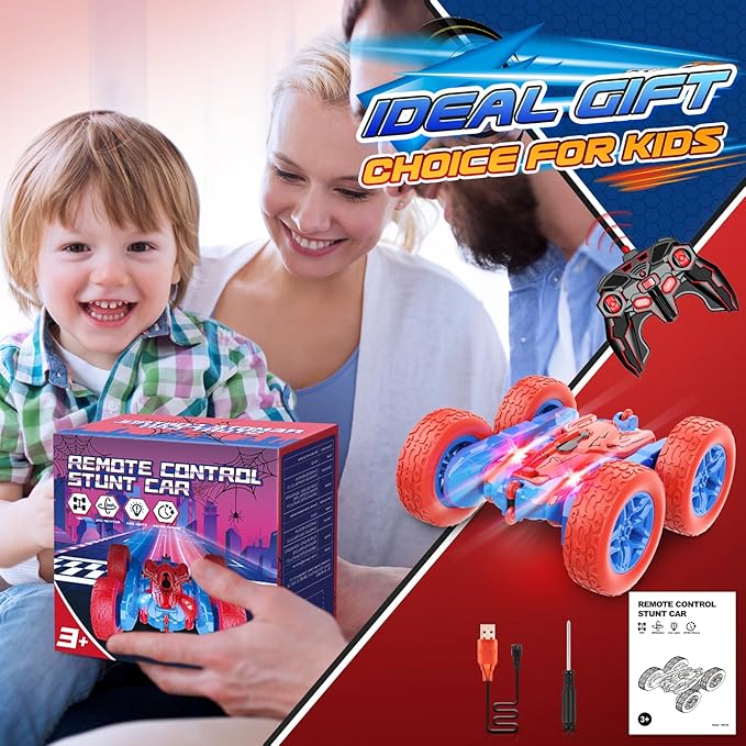RC Cars Toys for Boys Ages 3-8 Kids Remote Control Stunt Car Toy Christmas Birthday Gifts for 4 5 6 7 8 9 10 Year Old Boy Girl Gift 360° Flip 4WD Car for Boys Age 4-6 5-7 Stocking Stuffers