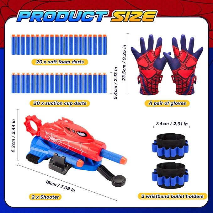 2 Sets Superhero Web Shooters for Kids Age 8-12, Adjustable Wrist Launcher Slinging Toy Set with 40 Darts,Ideal Birthday for Boys & Girls Imaginative Role-Play Costume Accessory