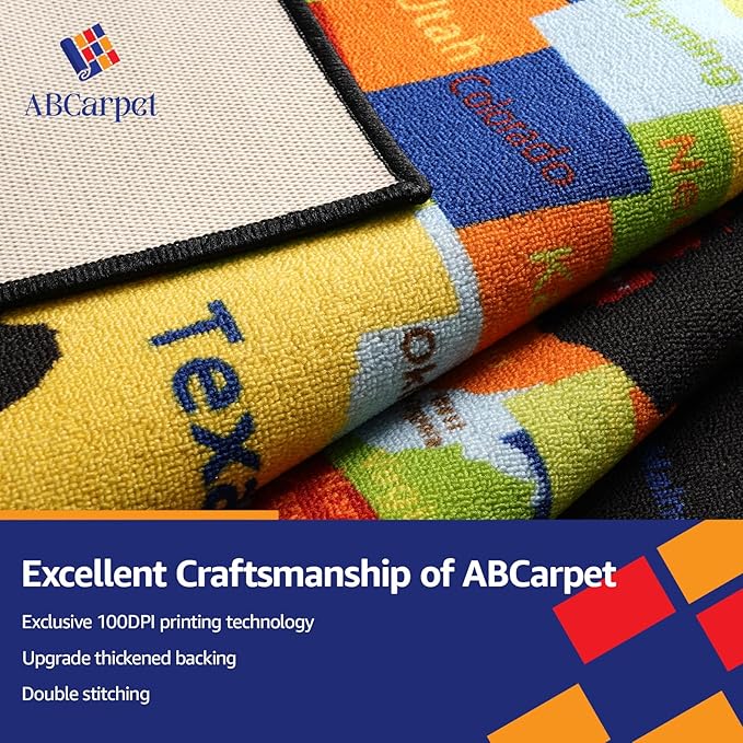 Map Classroom Rug 7'5"x13' United States Map Classroom Carpet Colorful Alphabet Educational USA Map Non Slip Black Playmat for Elementary, Nursery, Preschool, Kids Room, Study Room