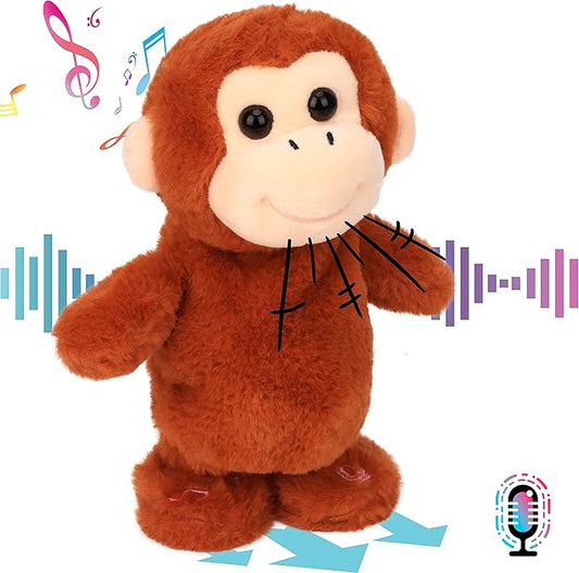 Hopearl Talking Singing Monkey Repeats What You Say Walking Electric Interactive Animated Toy Speaking Plush Buddy Gifts for Toddlers, Brown, 8.5''
