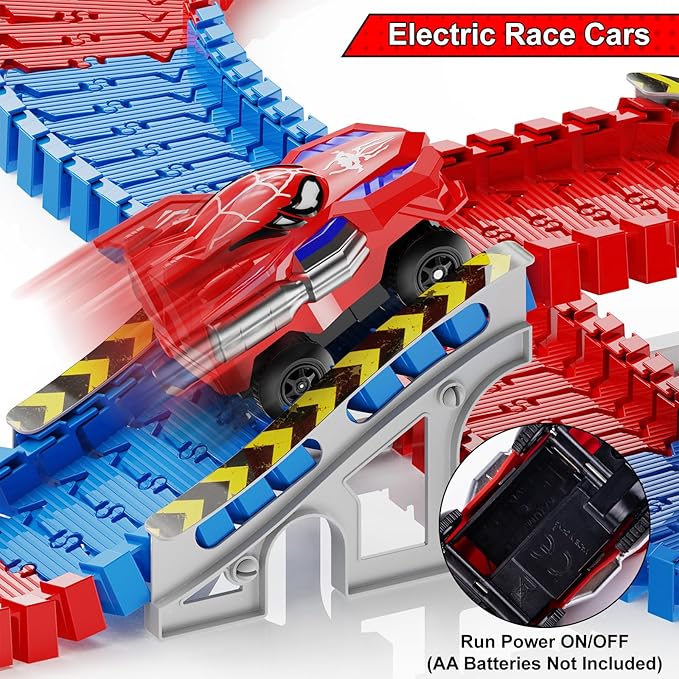 Spider Race Track Toy for Boys 4-6, Race Car Set with 2 Spider Cars, DIY Flexible Tracks Playset, Toddler STEM Building Toys for Girls, Birthday Gift for Kids Ages 3 4 5 6 7