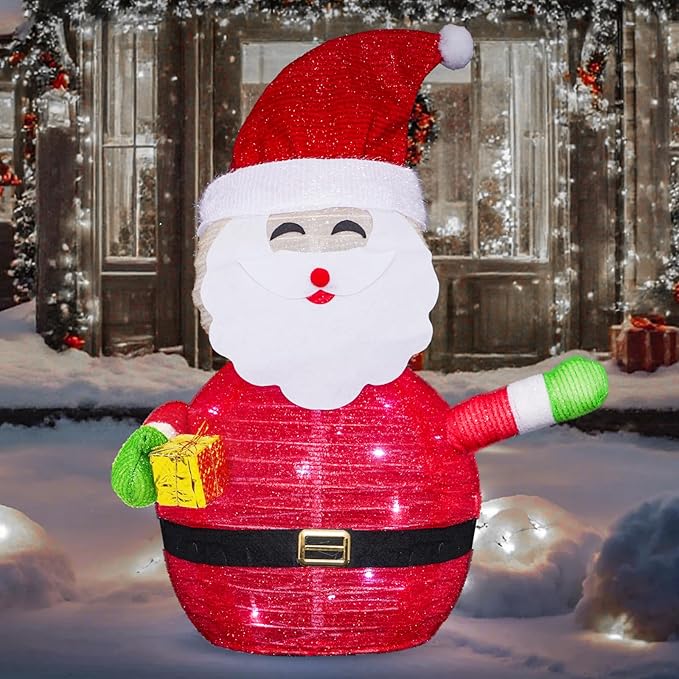 Christmas Standing Lighted Santa Claus Decoration, Battery Operated Light-Up Christmas Decorations for porches, lawns, Yards, Indoor and Outdoor (2.75ft)