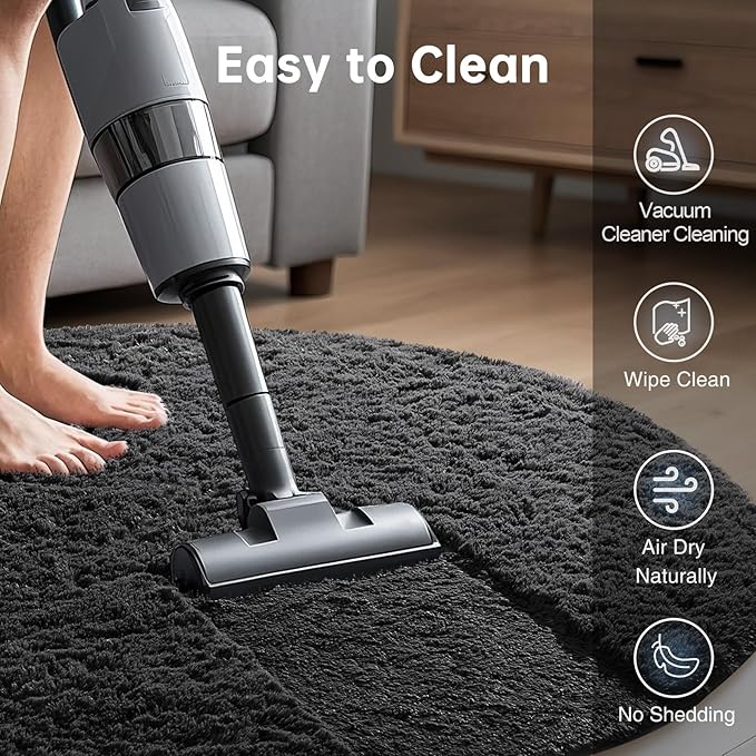 Ophanie Round Rug 4Ft Black Circle Area Rug, Room Decor for Men, Fluffy Fuzzy Bedroom Carpet, Plush Soft Shaggy Living Room Rugs for Kids Home Decor Aesthetic, Nursery