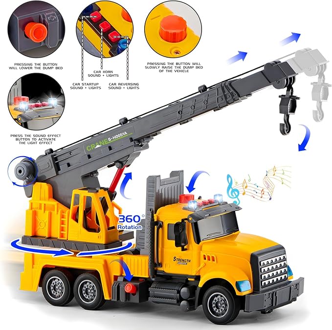 2Pcs Large-Size Construction Engineering Truck Toy Set,Lifting Arm Crane & Lifting Transport Truck Construction Toys,for 3 4 5 6 7 Year old Boys Kids Toddlers Birthday Christmas Gift