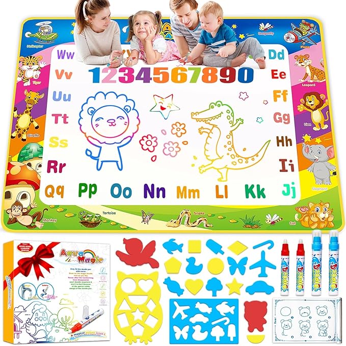 Water Doodle Mat Kids Toys, 40 X 30 Inch Large Water Painting Drawing Mat, Toddler Toys for Age 3 4 5 6 7 Year Old Girls Boys Birthday Gift, Mess Free Coloring Painting Learning Toys