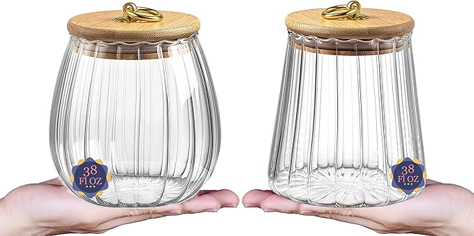 38 FL OZ Glass Jars with Bamboo Lids, Glass Containers with Airtight Lids for Storage, Large Candy Jars for Coffee Nuts Cookie, Decorative Glass Canister, 1130ml Oval & Conical
