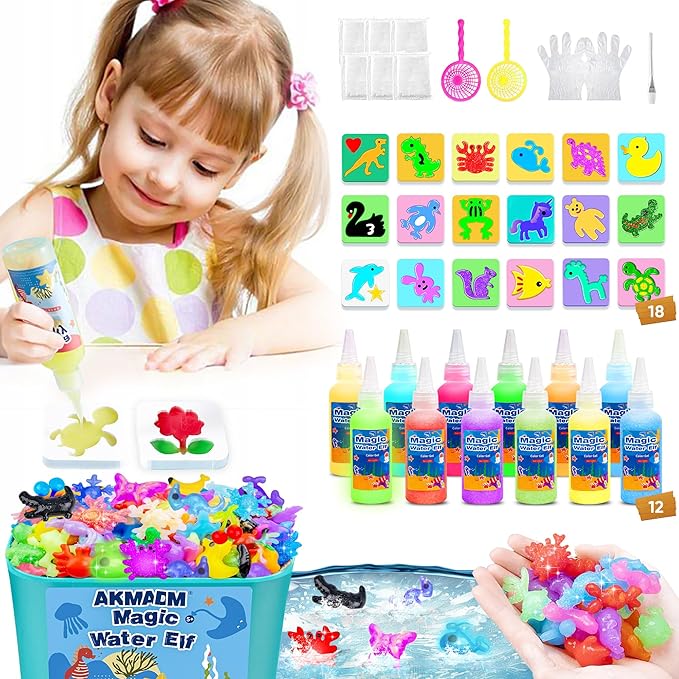 Magic Water Elf Toy Kit for Kids - Aqua Fairy Water Gel Kit - 12 Colors*60ml Squishy Maker Set - 18 Shape Molds - Arts & Crafts Water Elf Creation kit - Children's DIY Marine Life (12 Colors)