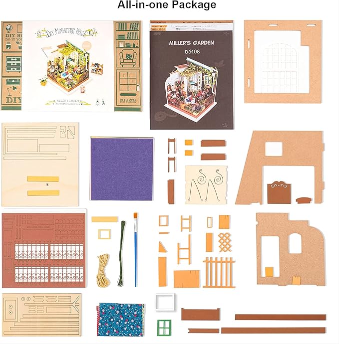 Rolife Dollhouse DIY Miniature Set Garden House LED Model Building Kit Hobby CraftHome Decor-Christmas Birthday Gifts for Women Friends (Miller's Garden)