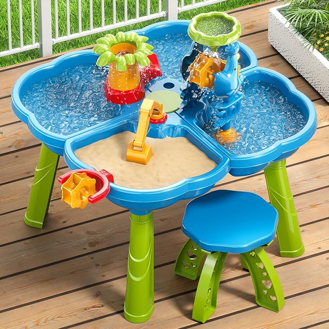3-Tier Water Table for Kids Ages 3-5 4-8, Toddlers Outdoor Summer Water Table Beach Toys, Kids Activity Sensory Table Toddler Sand Box Play Table with Rain Showers Splash Pond for Boys Girls