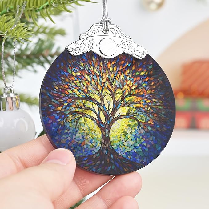 2025 Ornaments for Christmas Tree - Stained Glass Tree of Life Holiday Decor - Christmas Ornament and Gift Idea for Mom, Gift Exchange