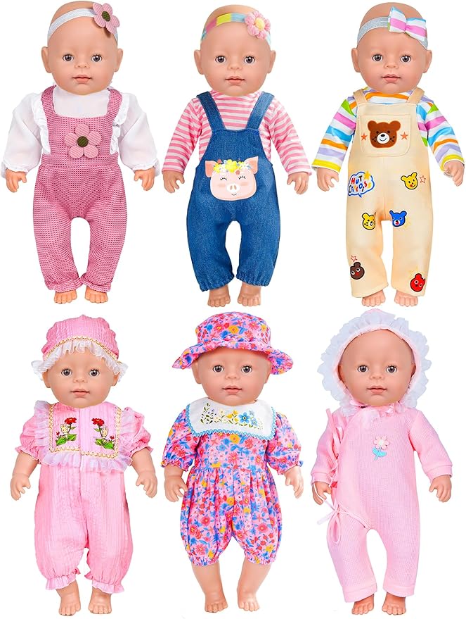 6 Sets 14-16 Inch Baby Doll Accessories & Clothes - Dress Outfits Headbands Accessories fits New Born 43cm Doll, 15 inch Baby Doll