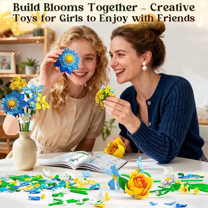 Flowers Building Kit Botanical Collection Compatible with Lego Flowers Set, Gifts for Adult Girls & Women, Home and Office Decor Gift for Christmas Day, Valentines, Birthday