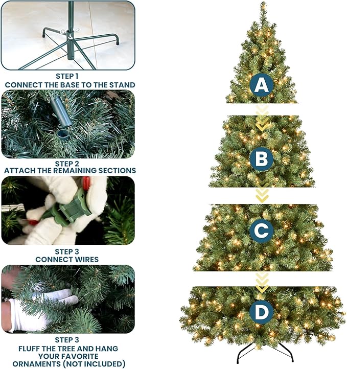 Kadunmina 8ft Pre-lit Christmas Tree, Prelit Artificial Spruce Xmas Trees with 500 Incandescent Warm White Lights, 1460 Branch Tips and Metal Stand for Home, Office, Holiday Decor,Green