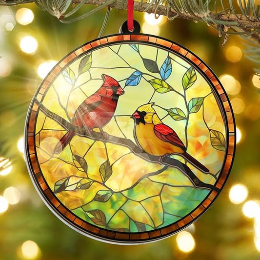 FLAGWIX Christmas Cardinal Gifts for Women Men - Suncatcher Christmas Ornaments 2025 for Tree Decorations - Sympathy Gifts for Loss of Loved One, Cardinal Ornaments for Home Decor, Memorial Gift Ideas