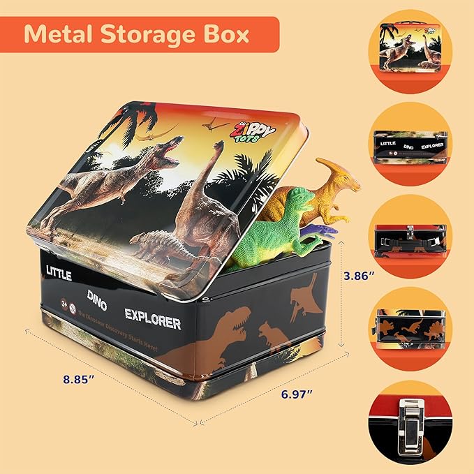 Dinosaur Toys for Kids 3-5 5-7 - 14 Realistic Plastic Dinosaur Figures Set with Storage Box & Learning Booklet - Educational Dino Figure Toys for Boys Girls Toddlers