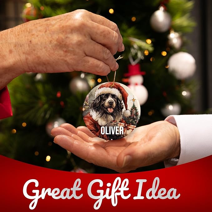 Newfoundland Personalized Dog Ornament - Pet Ornament for Christmas Tree - 3" Round Ceramic - Printed in USA - Choose from 200 Breeds - Dog Mom - Dog Dad - Xmas Decoration DOG0146