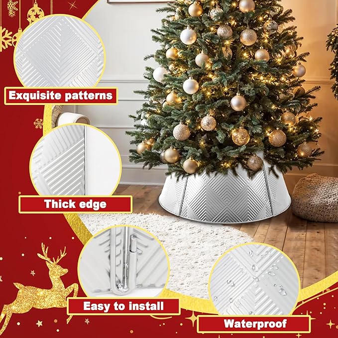 Metal Christmas Tree Collar 28 inch,Voumsil Christmas Tree Ring Collar Stand Cover Real Artificial Trees Indoor Outdoor Decoration