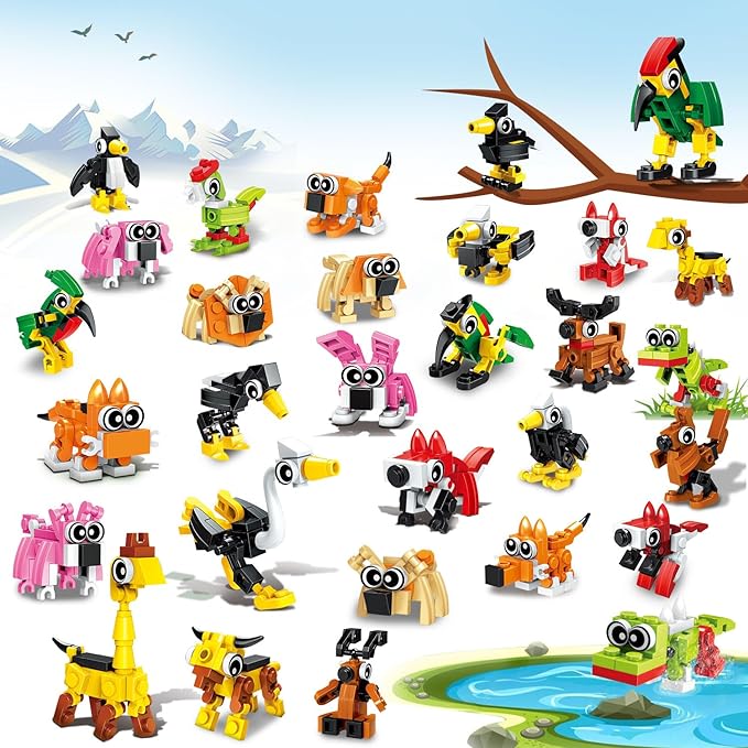 Party Favors for Kids- 30 Pack Animals Building Blocks Set, Goody Bags Stuffers, Small Toys for Kids Prizes, Christmas Birthday Party Favors Return Gifts for Boys Girls Age 6-8-12+