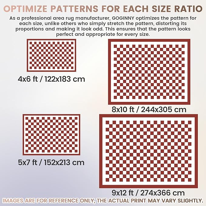 Washable 4x6 Checkered Area Rug for Living Room, Dark Red Checkerboard Modern Boho Large Rugs, Ultra Thin Low Pile Lightweight Indoor Carpet with Non-Slip Backing for Bedroom Kids Nursery Play Room