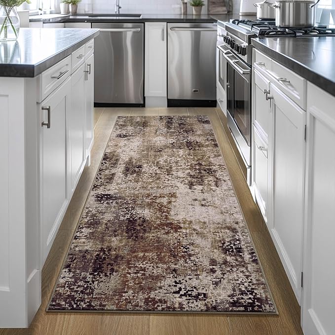 2x6 Brown Rug Runners for Hallways Kitchen Runner Rug Non Slip Washable Coffee Long Runner Rugs with Rubber Backing Soft Abstract Carpet Runner for Bedroom, Kitchen, Bathroom, Entryway