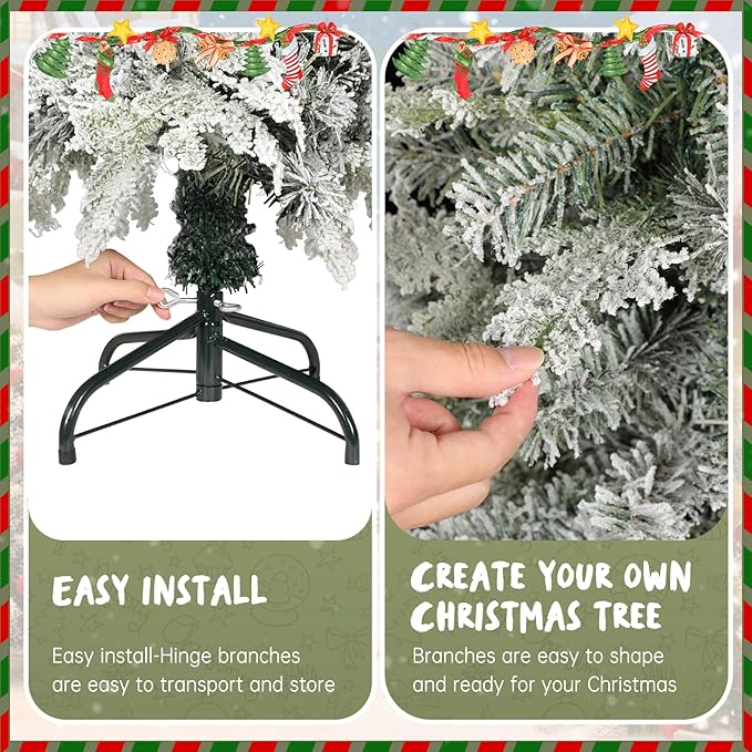 4ft Premium Hinged Artificial Holiday Christmas Tree for Home, Office, Party Decoration Snow Flocked Xmas Pine with 500 Branch Tips, Easy Assembly, Metal Hinges & Base (White)