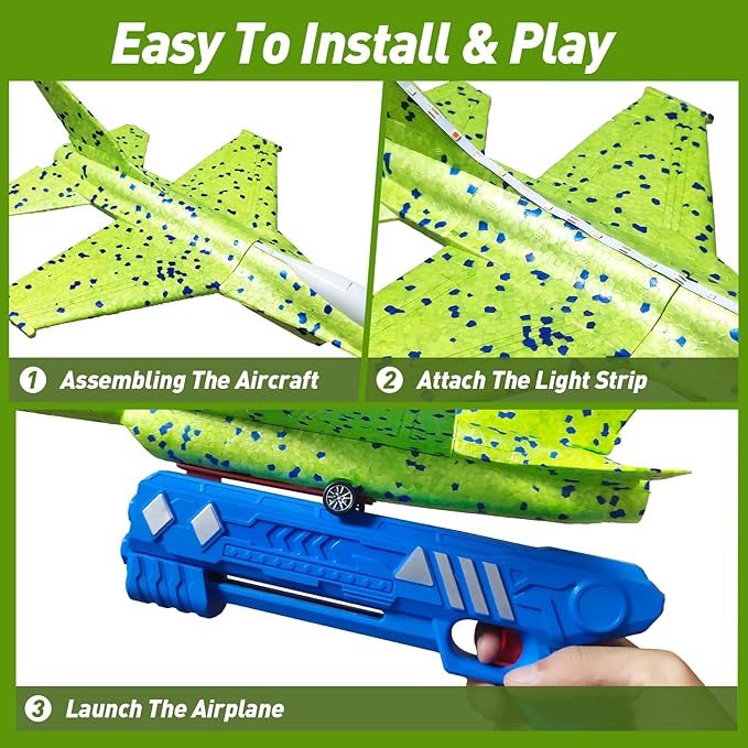 3 Pack Airplane Launcher Toys, 13.2 inch LED Foam 2025 J-15 Fighter Jet ＆ Glider Catapult Plane for Boys, Flying Toys Birthday Halloween for Boys Girls 4 5 6 7 8 9 10 11 12 Year Old