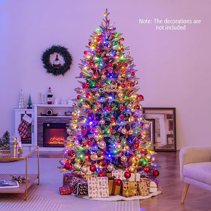 GOFLAME 7FT Prelit Artificial Christmas Tree, Hinged Christmas Tree with 470 LED Lights, 11 Lighting Modes, 1646 PE & PVC Branch Tips, Holiday Decoration Tree with Remote, Timer, Adjustable Brightness