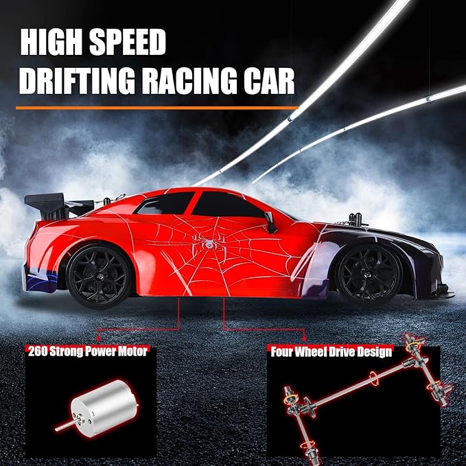 Spider RC Drift Car, 1:14 Monster Truck Remote Control Drift Car with Full Proportional Throttle 4WD GT Drift RC Cars with Cool Light Vehicle RC Drifting Car Gifts Toy for Adults Boys Kids