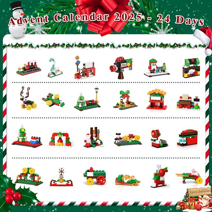 777 Pack Advent Calendar 2025 Building Block Kit-Train Set, 24-Day Countdown Toy Building Set Party Favors, Construction Toy Christmas Gift for Adults