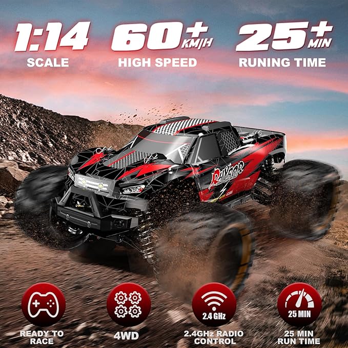 1:14 Brushless Fast RC Car for Adults - Remote Control Car 60KM/H High-Speed 4x4 Off-Road RC Truck, All Terrain Remote Control Truck with 4WD Oil-Filled Shocks for Kids Adults Boys Gifts